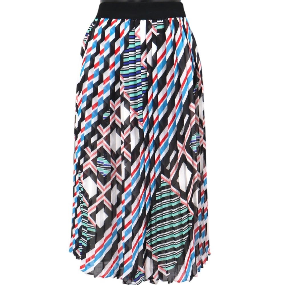 Catherine Malandrino Pleated Midi Skirt XL Geometric Y2K Boho Festival NWT $118